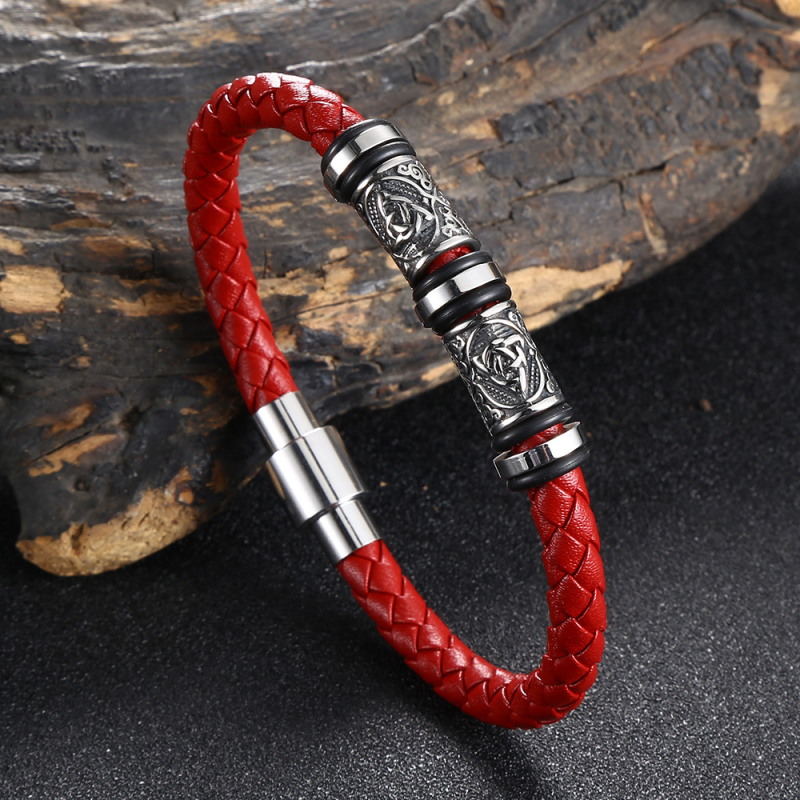 Kožna narukvica od nehrđajućeg čelika s retro vikingskim uzorkom i graviranom kožom, unisex