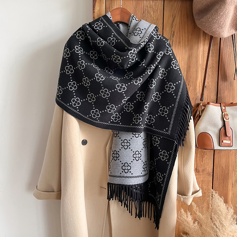 Κασμίρι φουλάρι με ρίγα τζακουάρ, απλό πλέξιμο, ζεστό, χειμώνας, μαλλί με επικάλυψη καρδιάς, λογοτεχνικό ρετρό στυλ