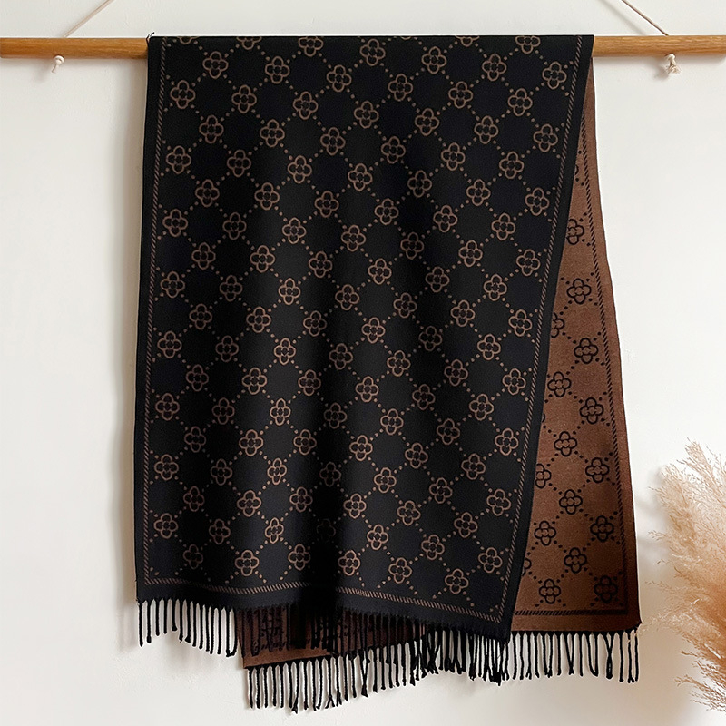 Κασμίρι φουλάρι με ρίγα τζακουάρ, απλό πλέξιμο, ζεστό, χειμώνας, μαλλί με επικάλυψη καρδιάς, λογοτεχνικό ρετρό στυλ