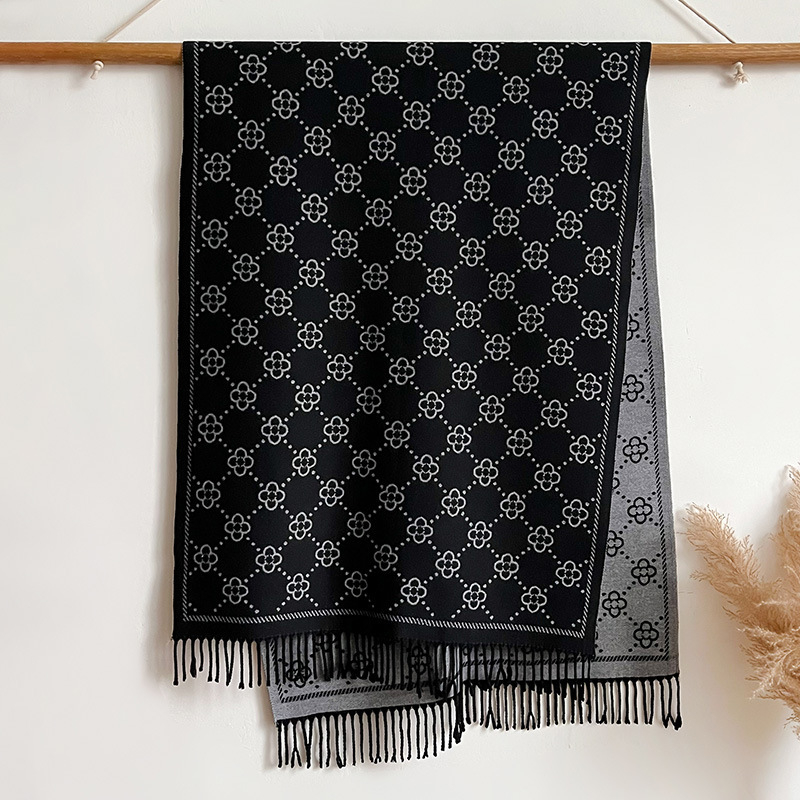 Κασμίρι φουλάρι με ρίγα τζακουάρ, απλό πλέξιμο, ζεστό, χειμώνας, μαλλί με επικάλυψη καρδιάς, λογοτεχνικό ρετρό στυλ