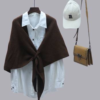 Τριγωνικός σάλι, ζεστός, μινιμαλιστικό στυλ, μίγμα υλικών, κατάλληλο για φθινόπωρο, χειμώνα και άνοιξη