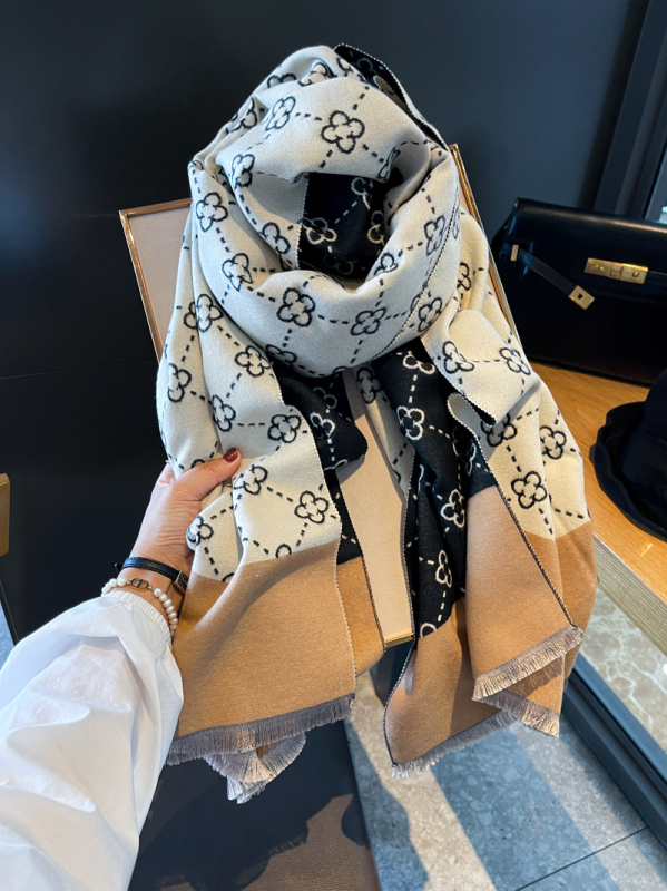 Divpusējs šāls no imitētā kašmīra, korejiešu stila, ziema, žakarda audums, warp adījums