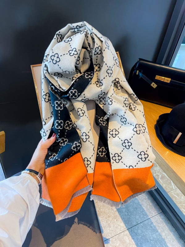 Divpusējs šāls no imitētā kašmīra, korejiešu stila, ziema, žakarda audums, warp adījums