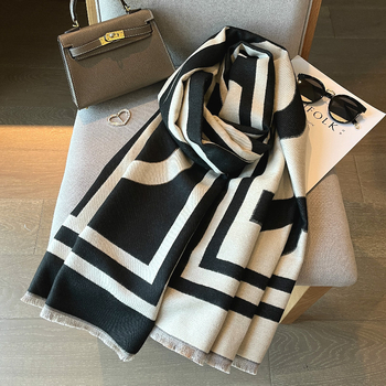 Šalikas iš imitacinio kašmyro, medvilnės-poliesterio mišinys, warp mezginys jacquard, keturių sezonų šiluma, minimalistinis, aukštos kokybės mados aksesuaras