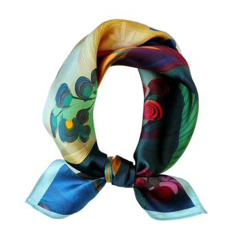 Τετράγωνο φουλάρι από σατέν μετάξι Mulberry με μοτίβο κήπου σε στιλ ζωγραφιάς λαδιού για το καλοκαίρι, διακοσμητικό αξεσουάρ για τον λαιμό