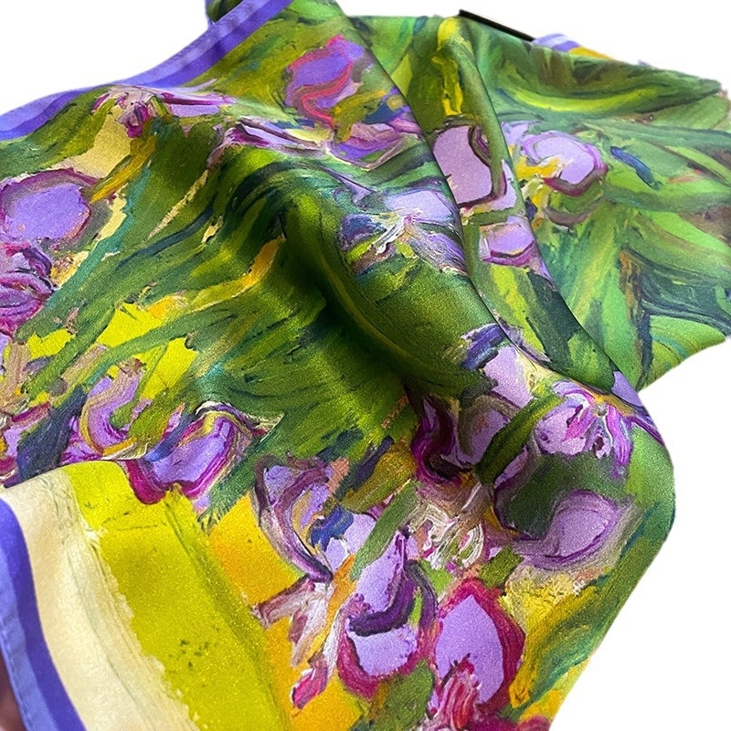 Mulberry šilko šalis su aliejinės tapybos motyvu, paprasta audinys, šilta, visiems metų laikams, mažas kvadratas, mados OL stilius