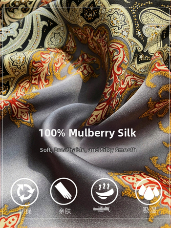 Xian Mu zīda kvadrātšalle, ģeometrisks raksts, satīna audums