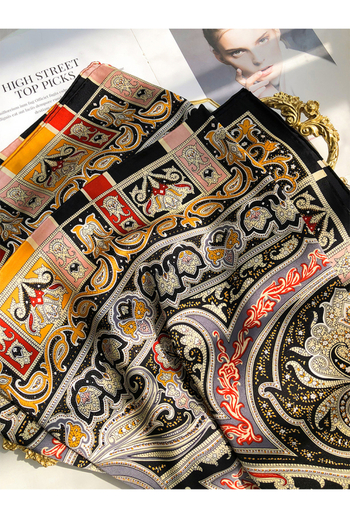 Xian Mu zīda kvadrātšalle, ģeometrisks raksts, satīna audums