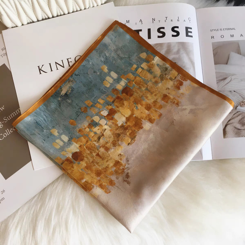 Μεταξένιος τετράγωνος φουλάρι, σατινέ ύφανση, 100% μετάξι, Άνοιξη 2024, φρέσκο και γλυκό στυλ