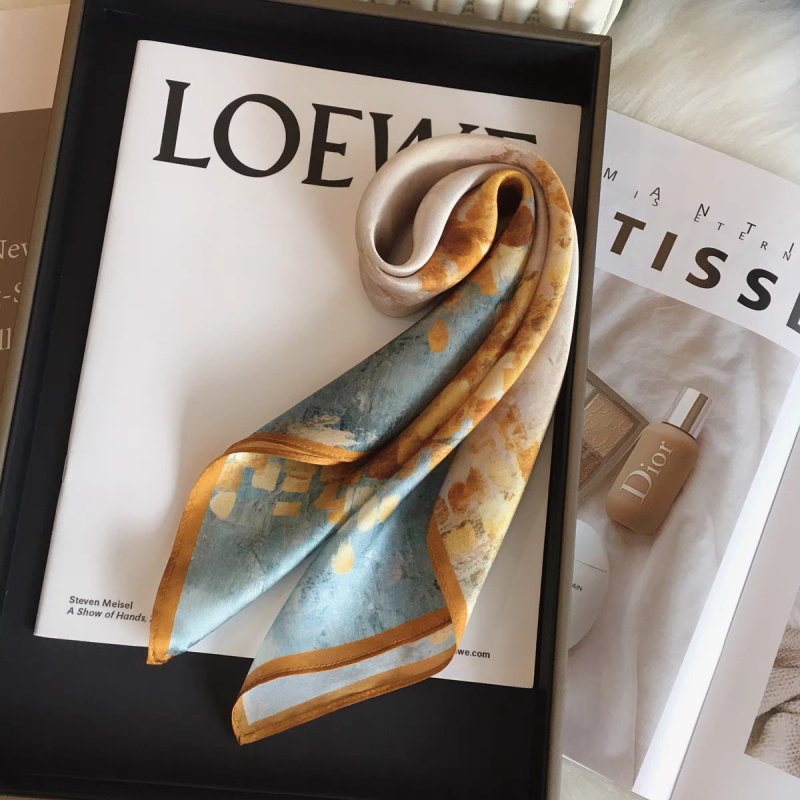 Μεταξένιος τετράγωνος φουλάρι, σατινέ ύφανση, 100% μετάξι, Άνοιξη 2024, φρέσκο και γλυκό στυλ