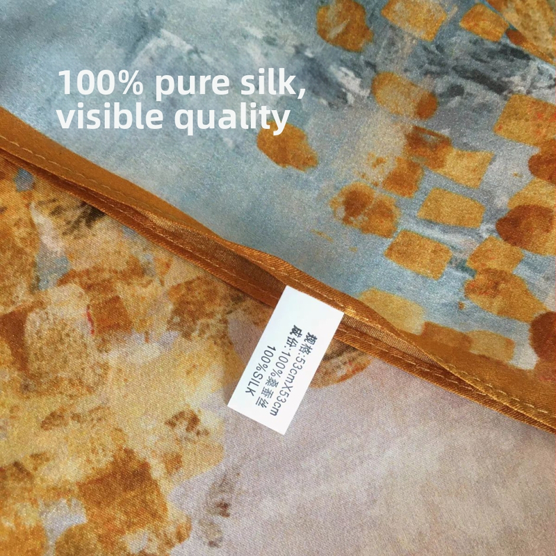 Hodvábna malá štvorcová šatka, saténové tkanie, 100% hodváb, Jar 2024, svieži a sladký štýl