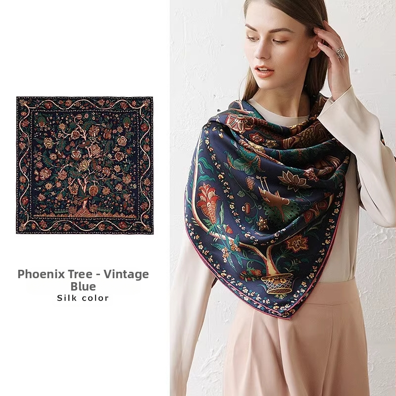 Kvadratinis šilko šalikas iš Mulberry šilko, satino audinys, rudens sezonas, kilmė Shaoxing, pritaikoma pakuotė su skalbimo etikečiais