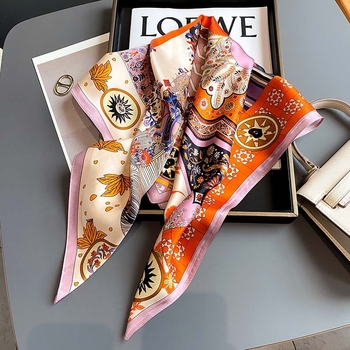 Kvadratinis šilko šalikas iš Mulberry šilko su spauda, paprastas audimas, vasara, moterims