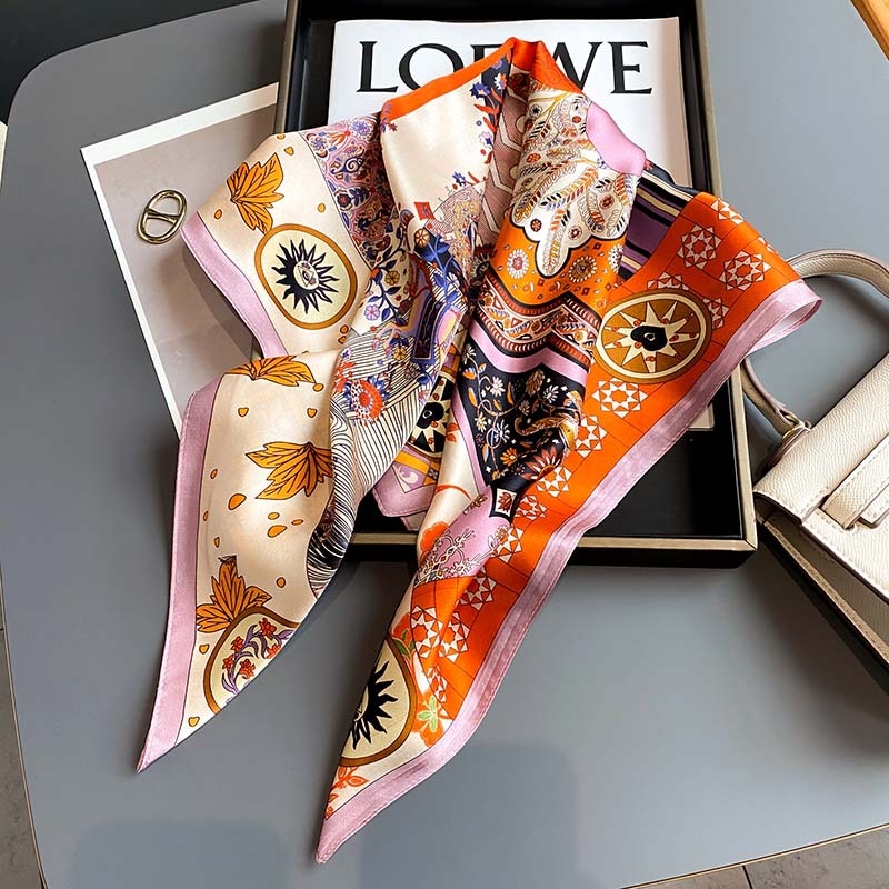 Kvadratinis šilko šalikas iš Mulberry šilko su spauda, paprastas audimas, vasara, moterims