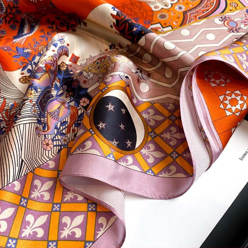 Kvadratinis šilko šalikas iš Mulberry šilko su spauda, paprastas audimas, vasara, moterims