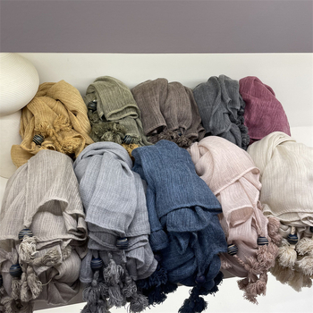 Šalikas su japoniškos vintage dizainu, medvilnės-linų ir kanapių mišinys, plokščias mezgimas, šiluminė funkcija, tie-dye dailė