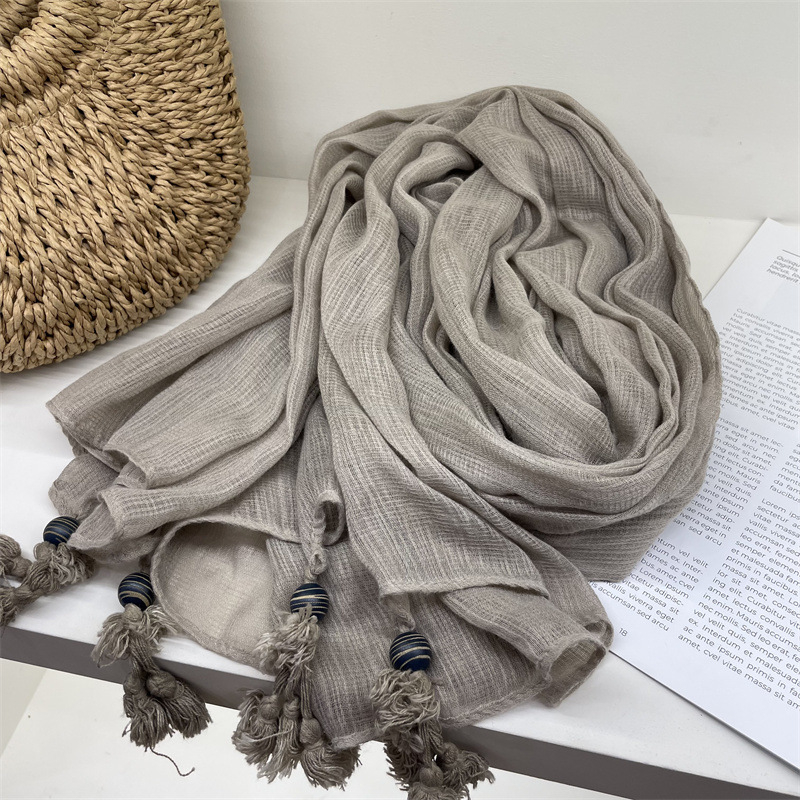 Šalikas su japoniškos vintage dizainu, medvilnės-linų ir kanapių mišinys, plokščias mezgimas, šiluminė funkcija, tie-dye dailė