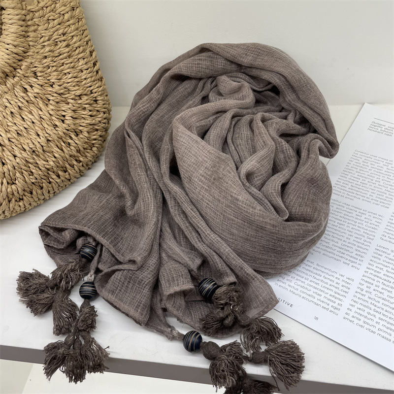 Šalikas su japoniškos vintage dizainu, medvilnės-linų ir kanapių mišinys, plokščias mezgimas, šiluminė funkcija, tie-dye dailė