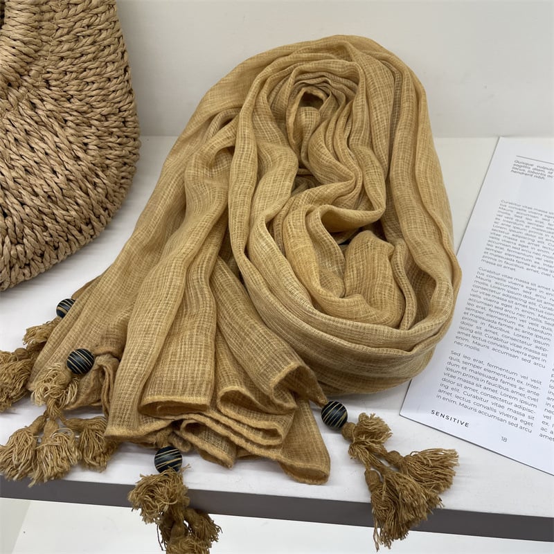 Šalikas su japoniškos vintage dizainu, medvilnės-linų ir kanapių mišinys, plokščias mezgimas, šiluminė funkcija, tie-dye dailė