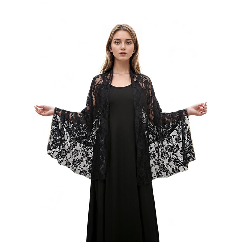 Δαντελένιο σάλι για νύφη και παρανύφες - διάτρητο σχέδιο δαντέλας, πολυεστέρας, απλό ύφαντό, προστασία από τον ήλιο και τη σκόνη