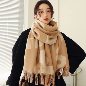 Gėlių šalikas, Weft-knitted, Žiemos šiluma, Imitacinis kašmyras, Medvilnės–Viskozės mišinys