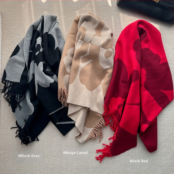 Gėlių šalikas, Weft-knitted, Žiemos šiluma, Imitacinis kašmyras, Medvilnės–Viskozės mišinys