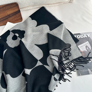 Gėlių šalikas, Weft-knitted, Žiemos šiluma, Imitacinis kašmyras, Medvilnės–Viskozės mišinys