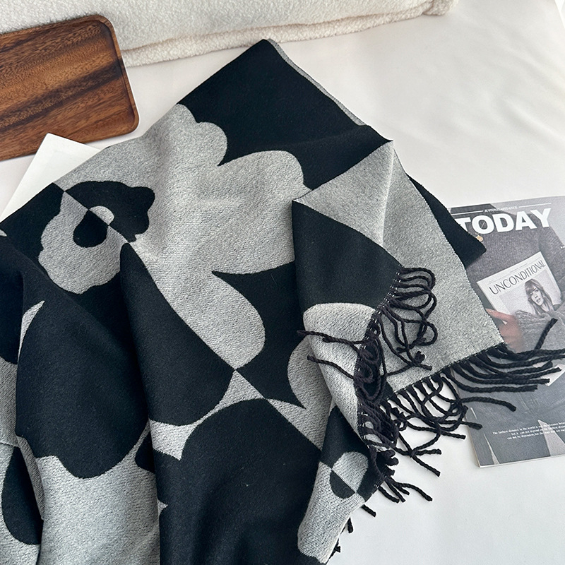 Gėlių šalikas, Weft-knitted, Žiemos šiluma, Imitacinis kašmyras, Medvilnės–Viskozės mišinys