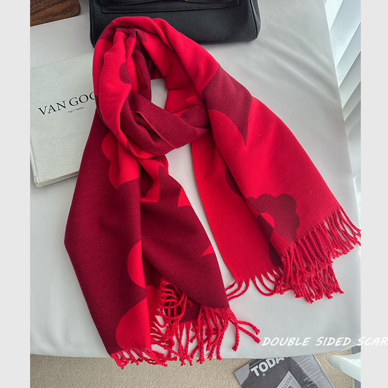 Gėlių šalikas, Weft-knitted, Žiemos šiluma, Imitacinis kašmyras, Medvilnės–Viskozės mišinys