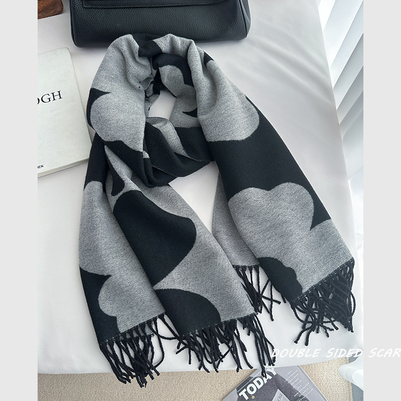 Gėlių šalikas, Weft-knitted, Žiemos šiluma, Imitacinis kašmyras, Medvilnės–Viskozės mišinys