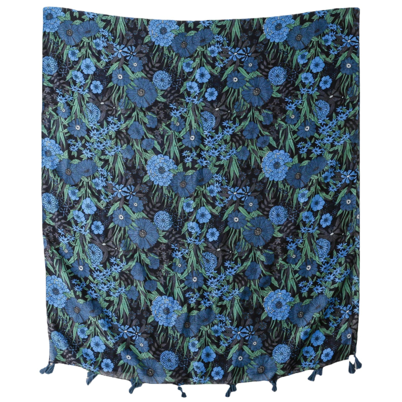 Šalikas su vintage etnine gėlių raštu, paprastas audimas; šilta, tinkama visoms metų laikams, 100% poliesteris