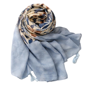 Gėlių rašto šalikas iš medvilnės-lino-silko mišinio, paprasta audinio, ilga silueta, tinka visoms sezono laikams