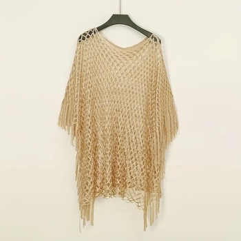 Moterų pliažo šalikėlis, megztas tinklinis, vienos spalvos poliesteris, saulės apsauga