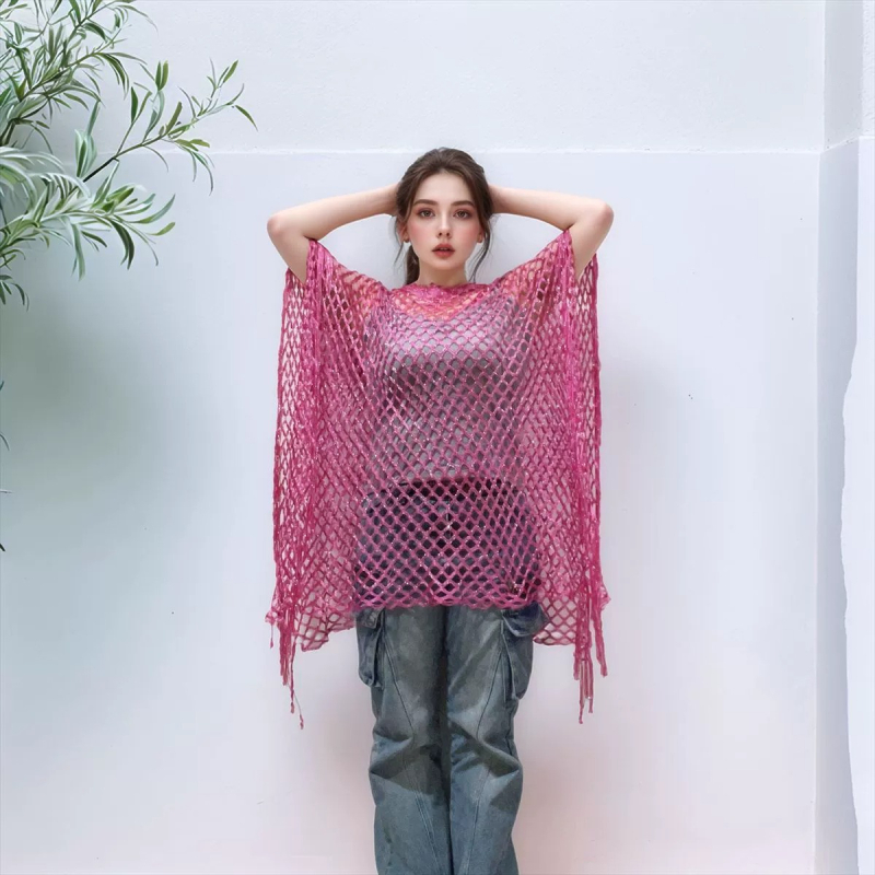 Moterų pliažo šalikėlis, megztas tinklinis, vienos spalvos poliesteris, saulės apsauga