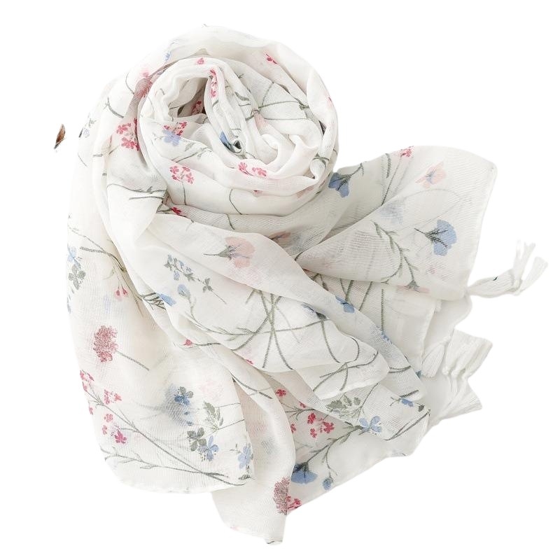 Šalikas: poliesteris, paprastas audimas; šiluma ir saulės apsauga; keturi metų laikai; gaivus ir saldus stilius