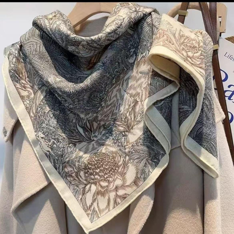 Vilnonis šalis su paprastu audimą, spauda, didelis kvadratas, asmeninis stilius, 2024 m. žiema