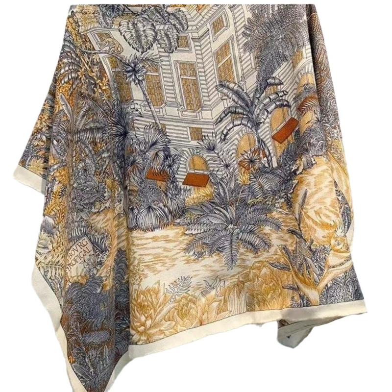 Vilnonis šalis su paprastu audimą, spauda, didelis kvadratas, asmeninis stilius, 2024 m. žiema