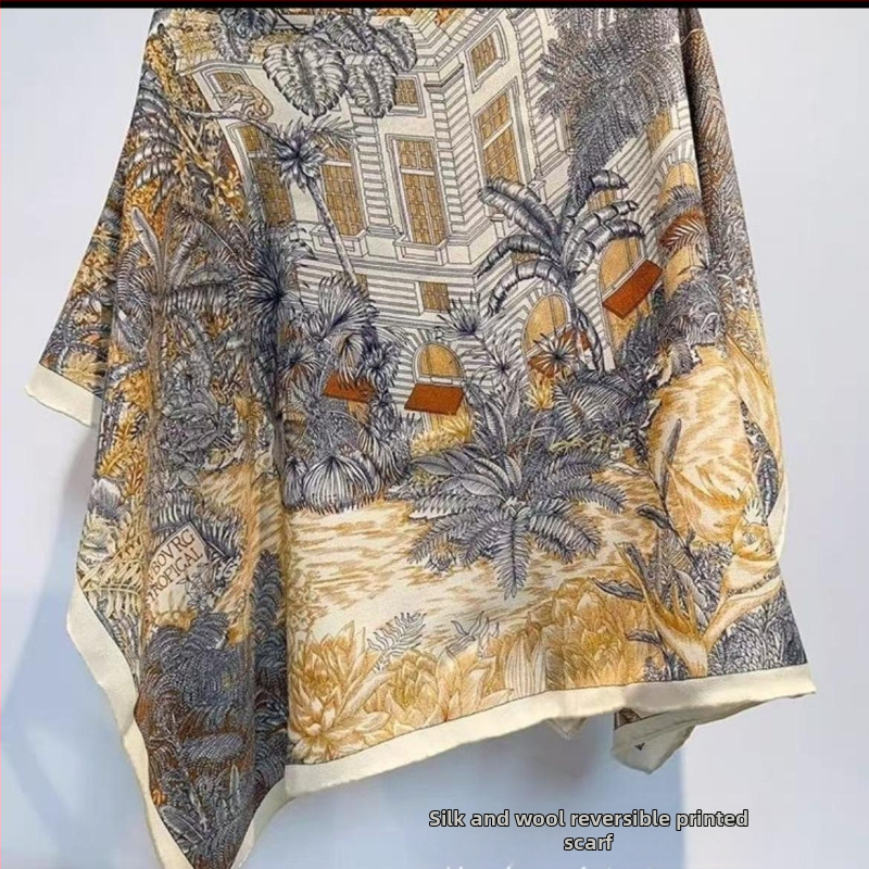 Vilnonis šalis su paprastu audimą, spauda, didelis kvadratas, asmeninis stilius, 2024 m. žiema