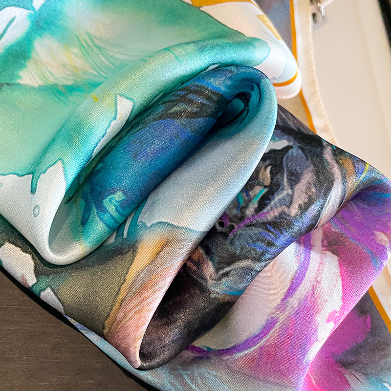 Mulberry šilko kvadratinė šalikas, spaudinimas raštas, paprasta audinys, tie-dye apdaila, žiemos kolekcija 2023