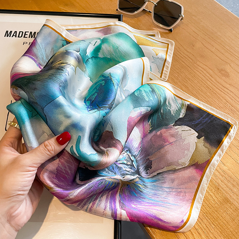 Mulberry šilko kvadratinė šalikas, spaudinimas raštas, paprasta audinys, tie-dye apdaila, žiemos kolekcija 2023