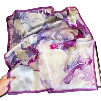 Šilko kvadratinė šalikas su spauda, crepe-satin šilkas audinys, Hangzhou kilmė, pavasaris 2025