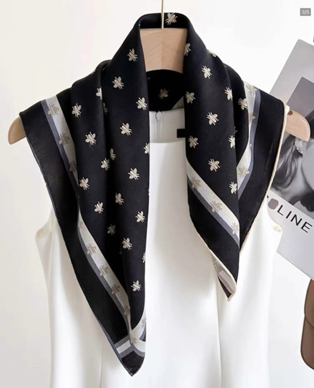 Šilko kvadratinė šalikas su spauda, crepe-satin šilkas audinys, Hangzhou kilmė, pavasaris 2025