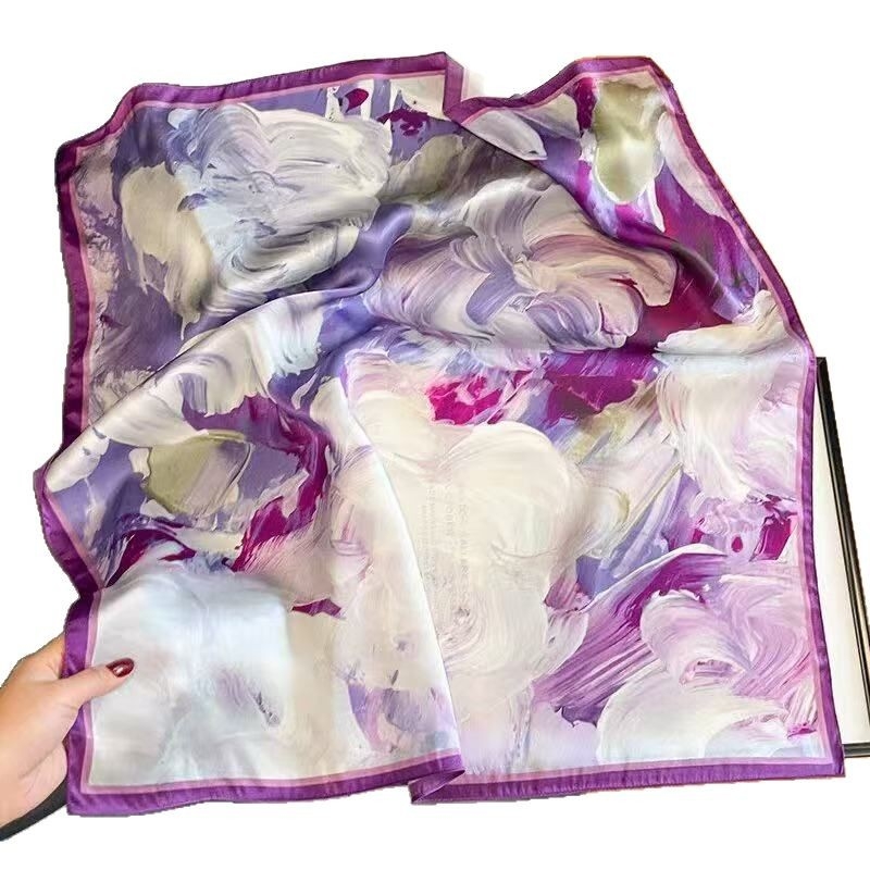 Šilko kvadratinė šalikas su spauda, crepe-satin šilkas audinys, Hangzhou kilmė, pavasaris 2025