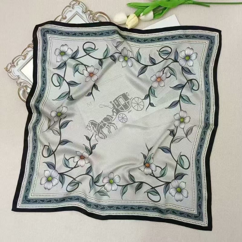 Šilko kvadratinė šalikas su spauda, crepe-satin šilkas audinys, Hangzhou kilmė, pavasaris 2025