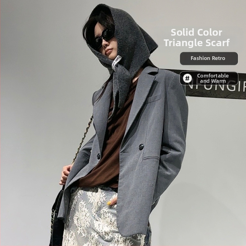 Vlnený trojuholníkový šál, teplý, pletený technikou warp knitting, jednoduchý štýl, na jar a jeseň