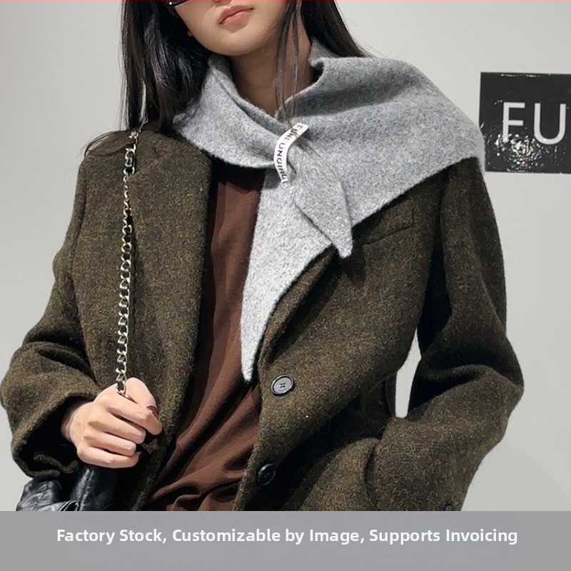 Vlnený trojuholníkový šál, teplý, pletený technikou warp knitting, jednoduchý štýl, na jar a jeseň