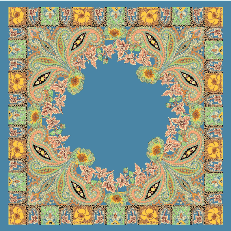 Kvadratinis šalikas, satino audinys, spauda, paprastą pynimą, šiuolaikinis miesto stilius (Vasaros 2021)