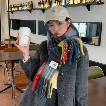 Vilnos šalikas, korėjietiško stiliaus, paprastas audimas, kutai, šilta žiemai