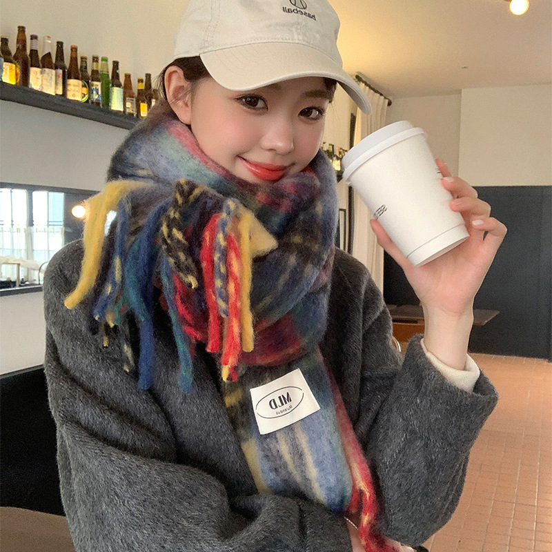 Vilnos šalikas, korėjietiško stiliaus, paprastas audimas, kutai, šilta žiemai