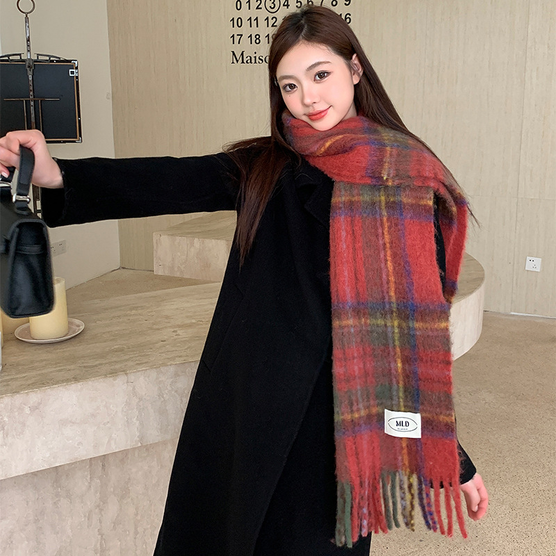 Vilnos šalikas, korėjietiško stiliaus, paprastas audimas, kutai, šilta žiemai